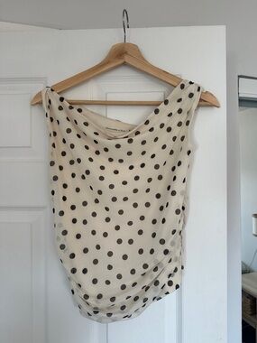 Abercrombie & Fitch Cream Polka Dot Draped Cowl Tank